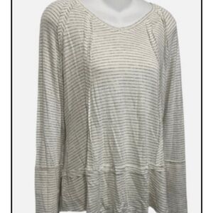 Knox Rose 🌹 Women's Striped Long-Sleeve Scoop Neck Top - Cream/Gray